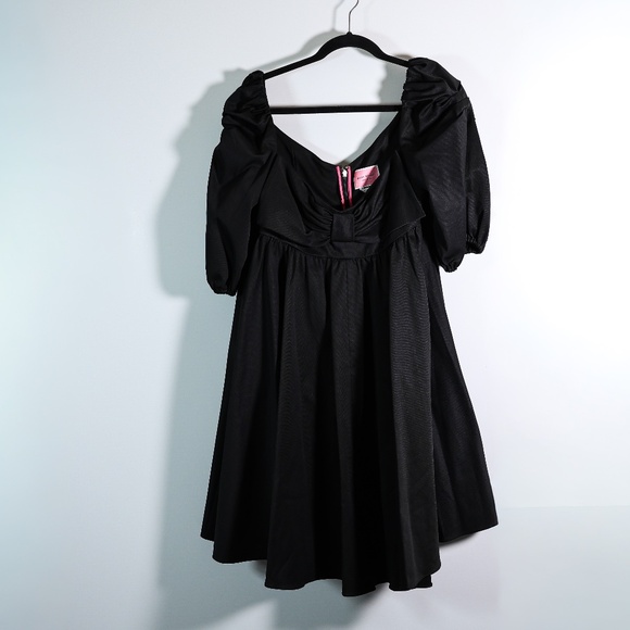 NEW Kate Spade Beau Satin Puff Sleeve Bow Ruched A Line Mini Dress Black 12